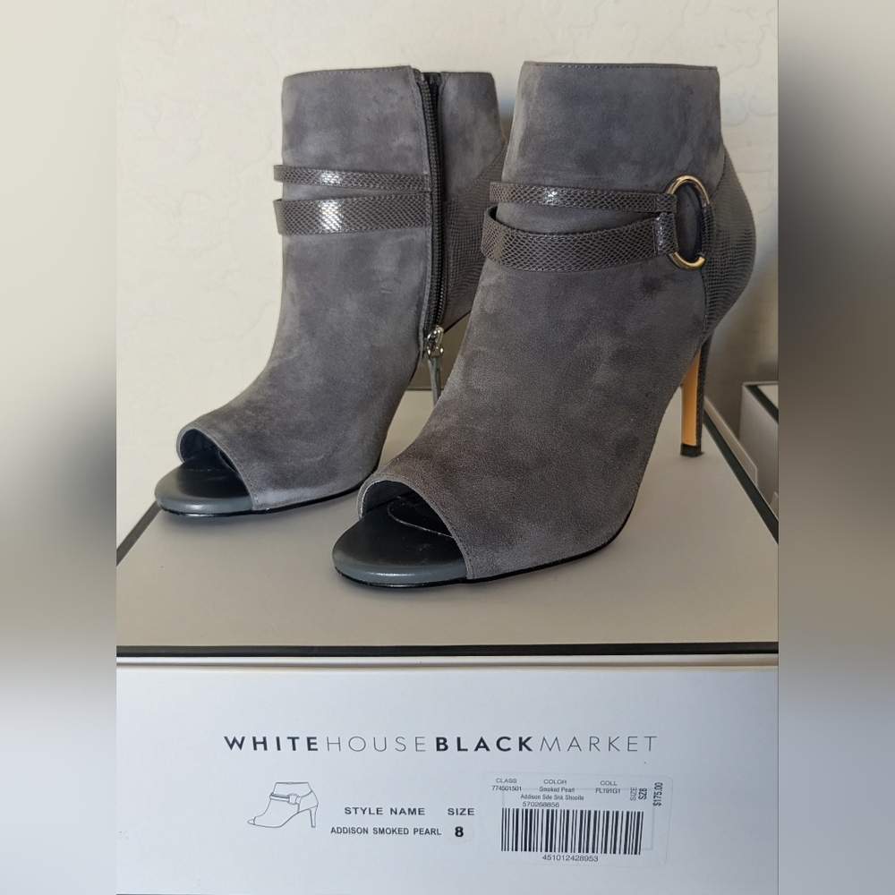 White House Black Market Smoky Gray Heeled Boots | Addison